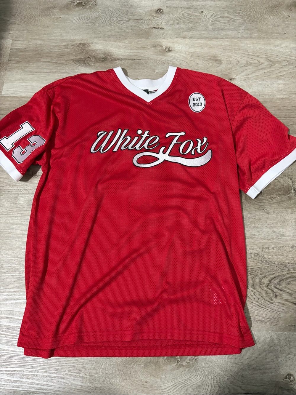 White Fox Over Sized Red Mesh Short-Sleeve Jersey Shirt